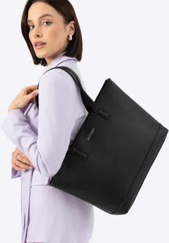 Damska torba na laptopa 15,6" z imitacji skóry czarna>WITTCHEN Fashion