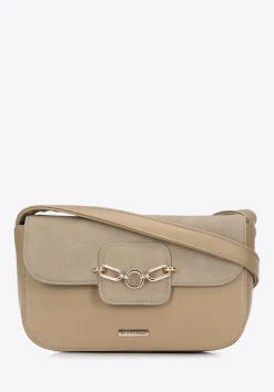 Damska torebka z ekoskóry o dwóch fakturach i łańcuchem beżowa>WITTCHEN Hot