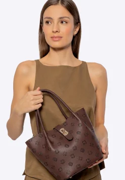 Damski kuferek z ekoskóry z tłoczoną sygnaturą ciemny brąz>WITTCHEN Fashion