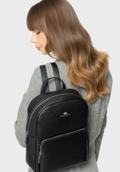 Damski plecak ze skóry z przednią kieszenią czarno - srebrny>WITTCHEN Fashion