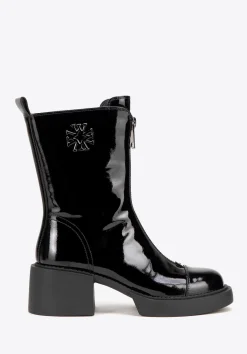 Damskie botki skórzane z monogramem czarno - srebrne>WITTCHEN Clearance