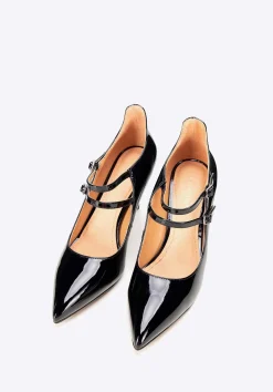 Damskie czółenka ze skóry lakierowanej z paskami czarne>WITTCHEN Fashion