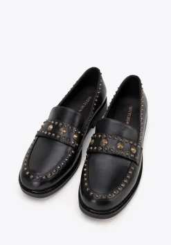 Damskie loafersy skórzane z ozdobnymi nitami czarne>WITTCHEN Discount