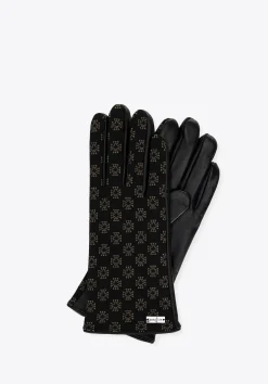 Damskie rękawiczki skórzane z monogramem czarne>WITTCHEN Hot