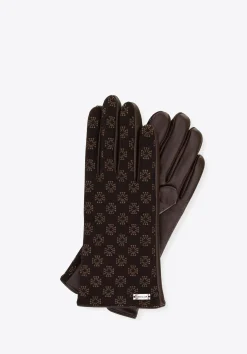 Damskie rękawiczki skórzane z monogramem brązowe>WITTCHEN Discount