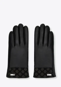 Damskie rękawiczki skórzane z monogramem na brzegu czarne>WITTCHEN Fashion