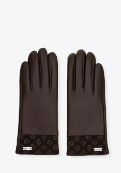 Damskie rękawiczki skórzane z monogramem na brzegu brązowe>WITTCHEN Outlet
