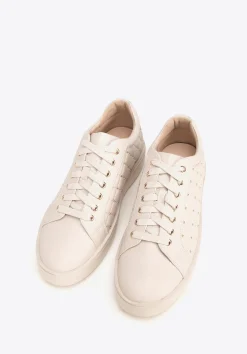 Damskie sneakersy skórzane z pikowaną cholewką kremowe>WITTCHEN Clearance