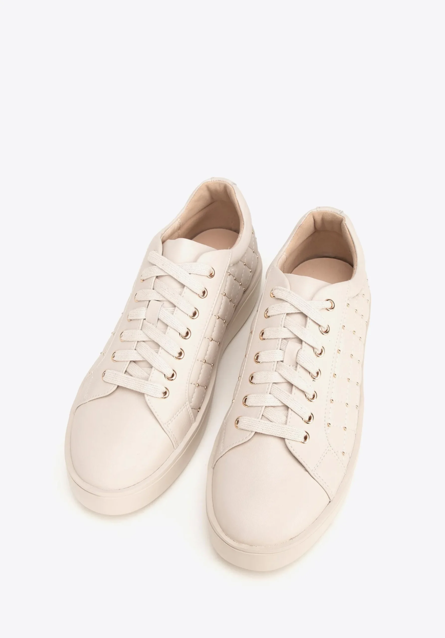 Damskie sneakersy skórzane z pikowaną cholewką kremowe>WITTCHEN Clearance