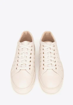 Damskie sneakersy skórzane z pikowaną cholewką kremowe><noscript><img data-lazyloaded=