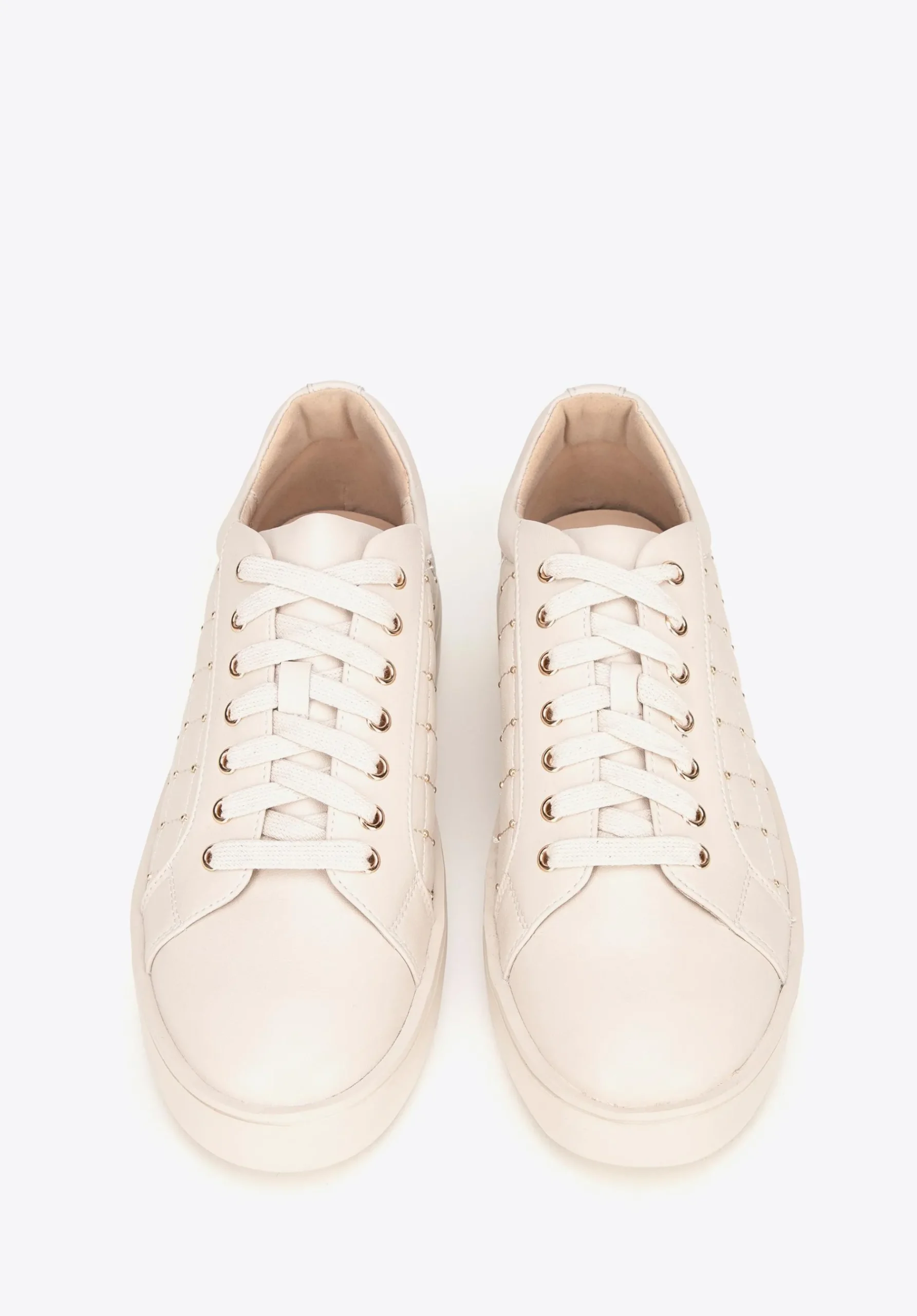 Damskie sneakersy skórzane z pikowaną cholewką kremowe>WITTCHEN Clearance