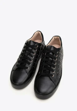 Damskie sneakersy skórzane z pikowaną cholewką czarne>WITTCHEN Clearance