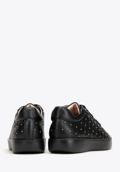 Damskie sneakersy skórzane z pikowaną cholewką czarne><noscript><img data-lazyloaded=