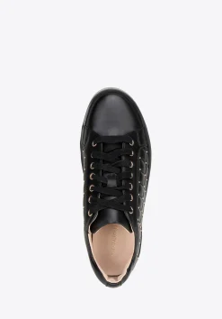 Damskie sneakersy skórzane z pikowaną cholewką czarne><noscript><img data-lazyloaded=