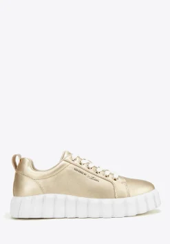 Damskie sneakersy skórzane na grubej platformie złote>WITTCHEN Clearance