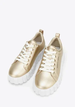 Damskie sneakersy skórzane na grubej platformie złote>WITTCHEN Clearance