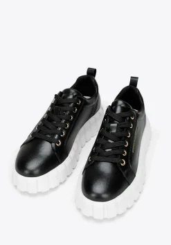 Damskie sneakersy skórzane na grubej platformie czarne>WITTCHEN Clearance