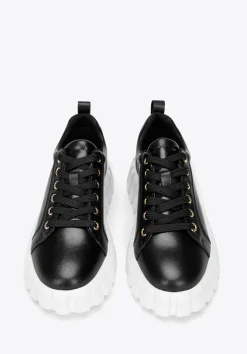 Damskie sneakersy skórzane na grubej platformie czarne><noscript><img data-lazyloaded=