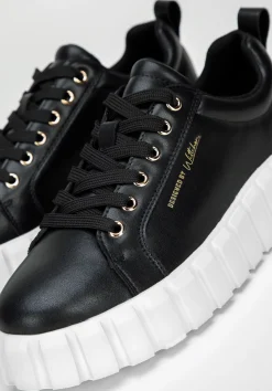 Damskie sneakersy skórzane na grubej platformie czarne><noscript><img data-lazyloaded=
