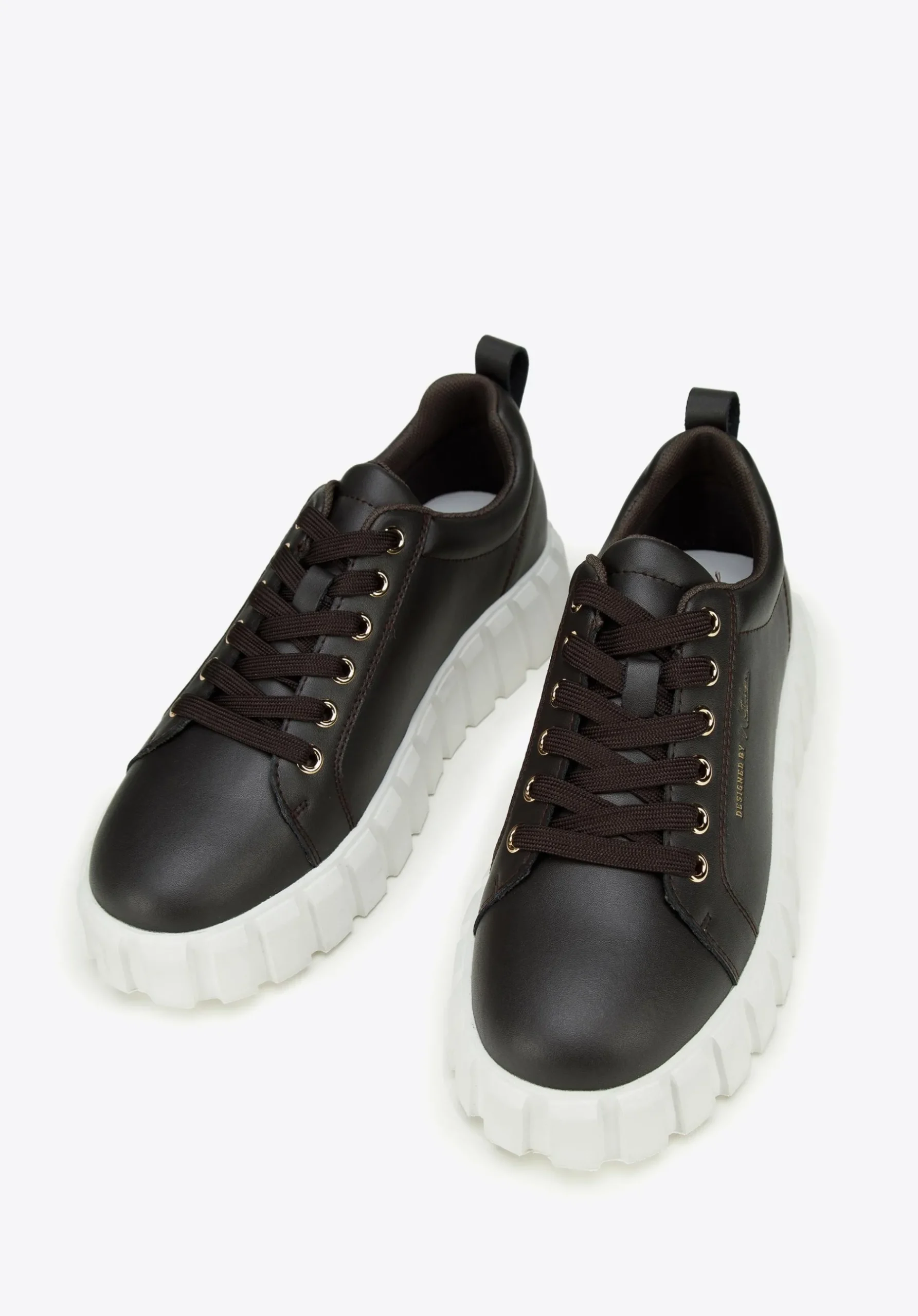 Damskie sneakersy skórzane na grubej platformie ciemny brąz>WITTCHEN Discount
