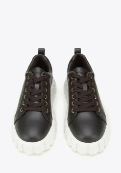 Damskie sneakersy skórzane na grubej platformie ciemny brąz><noscript><img data-lazyloaded=