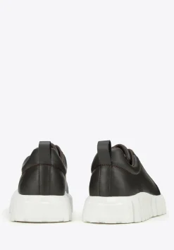 Damskie sneakersy skórzane na grubej platformie ciemny brąz><noscript><img data-lazyloaded=
