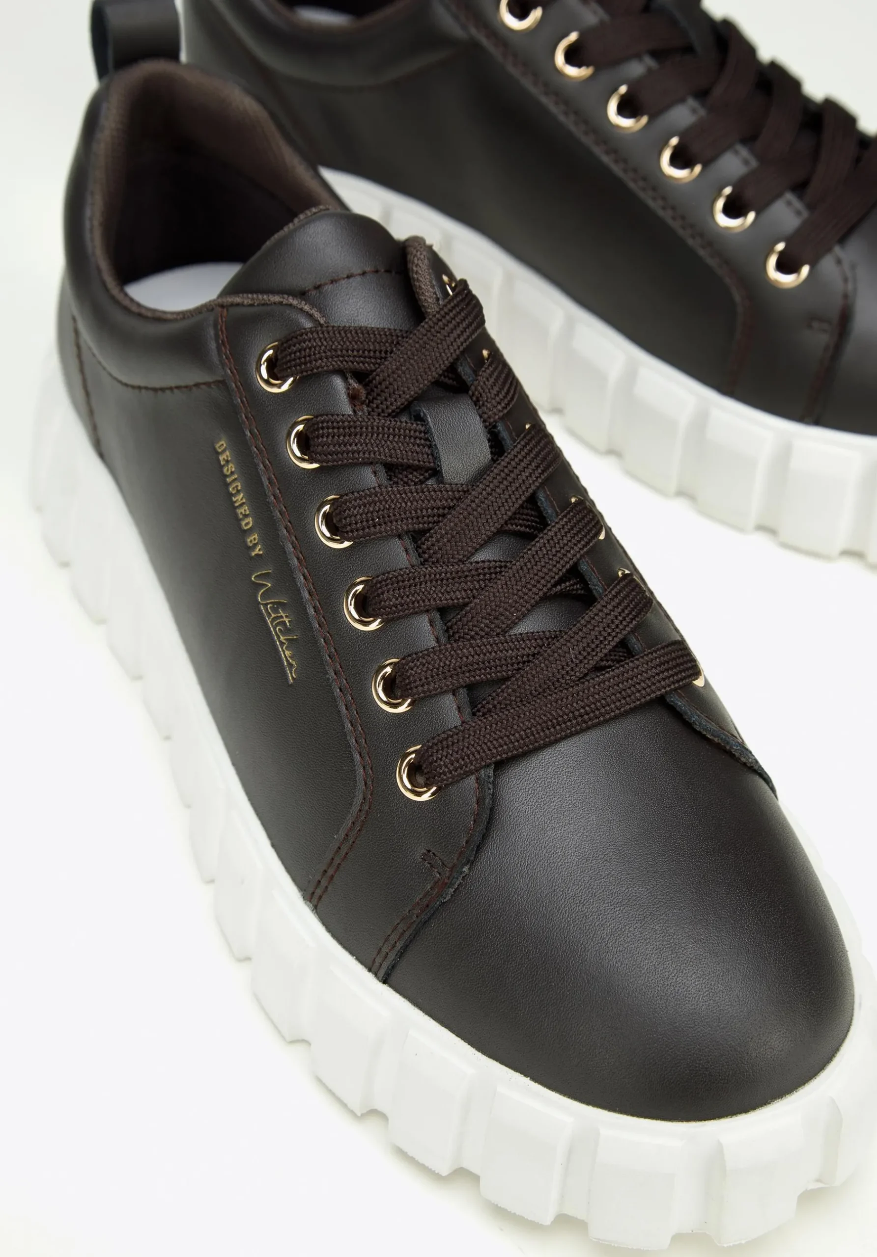 Damskie sneakersy skórzane na grubej platformie ciemny brąz>WITTCHEN Discount