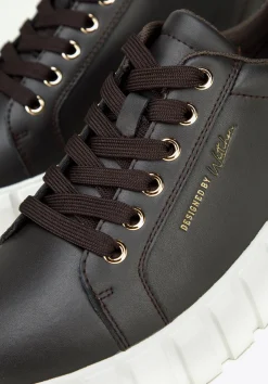 Damskie sneakersy skórzane na grubej platformie ciemny brąz><noscript><img data-lazyloaded=