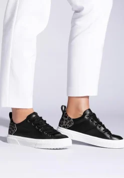 Damskie sneakersy skórzane z wzorem w cętki czarne><noscript><img data-lazyloaded=