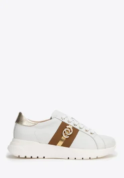 Damskie sneakersy z naturalnej skóry z metalowymi akcentami kremowo - złote>WITTCHEN Hot