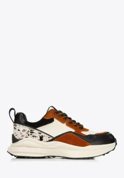 Damskie sneakersy z połyskującą wstawką brązowo-kremowe>WITTCHEN Discount