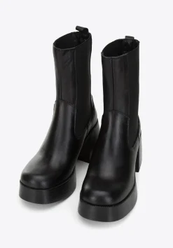 Damskie sztyblety ze skóry na słupku czarne>WITTCHEN Fashion
