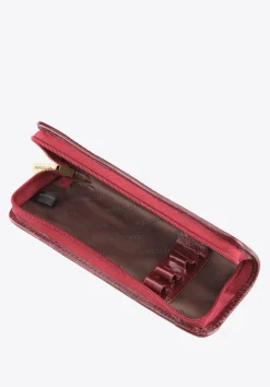 Etui na długopisy ze skóry lakierowanej bordowe><noscript><img width=
