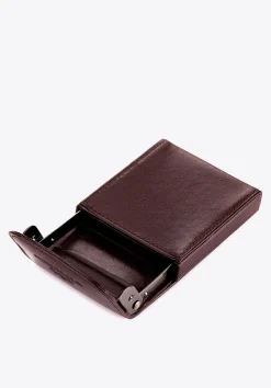 Etui na wizytówki skórzane metalowe brązowe><noscript><img data-lazyloaded=