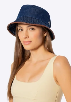 Kapelusz typu bucket z domieszką bawełny unisex granatowo - brązowy>WITTCHEN Sale