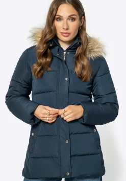 Kurtka damska pikowana z monogramem granatowa>WITTCHEN Fashion