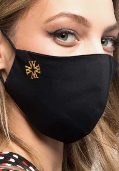 Maseczka bawełniana profilowana ze złotym monogramem czarna><noscript><img width=