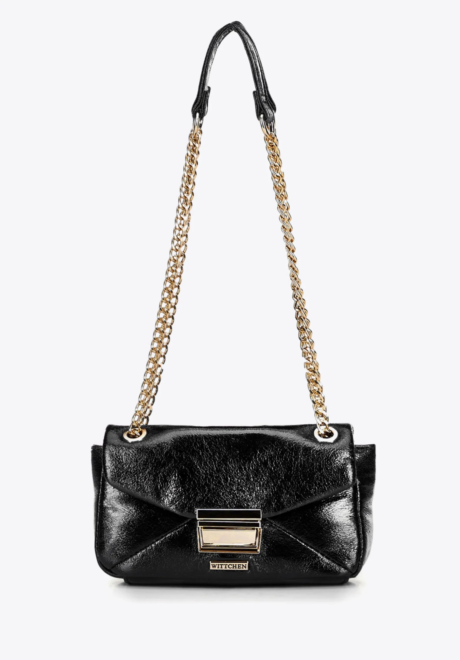 Minitorebka crossbody z połyskującej ekoskóry czarna>WITTCHEN New