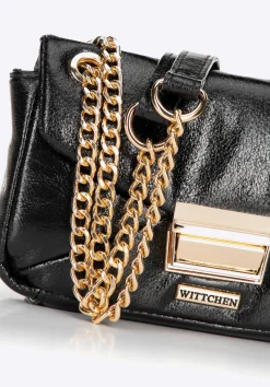 Minitorebka crossbody z połyskującej ekoskóry czarna><noscript><img data-lazyloaded=
