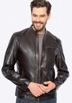 Męska kurtka biker ze skóry owczej ciemny brąz>WITTCHEN Online