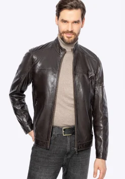 Męska kurtka biker ze skóry naturalnej ciemny brąz>WITTCHEN Outlet