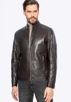 Męska kurtka biker ze skóry naturalnej ciemny brąz>WITTCHEN Outlet