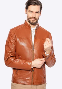 Męska kurtka biker ze skóry naturalnej jasny brąz>WITTCHEN Online