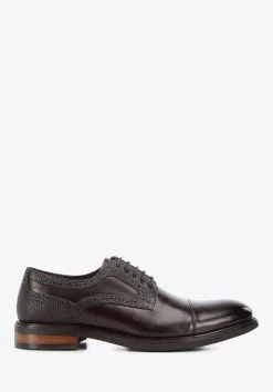 Męskie derby skórzane ze wstawkami o fakturze lizard ciemny brąz>WITTCHEN Outlet