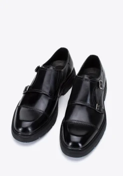 Męskie double monki skórzane na grubej podeszwie czarne>WITTCHEN Fashion