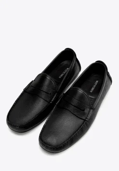 Męskie półbuty slip-on ze skóry czarne><noscript><img width=