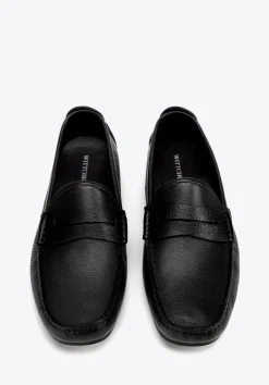 Męskie półbuty slip-on ze skóry czarne><noscript><img width=
