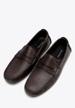 Męskie półbuty slip-on ze skóry brązowe><noscript><img width=