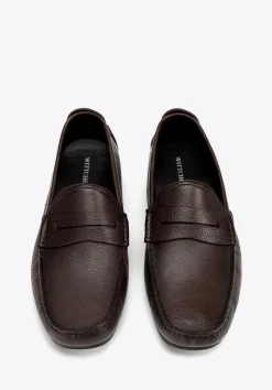 Męskie półbuty slip-on ze skóry brązowe><noscript><img width=