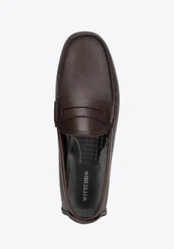 Męskie półbuty slip-on ze skóry brązowe><noscript><img width=